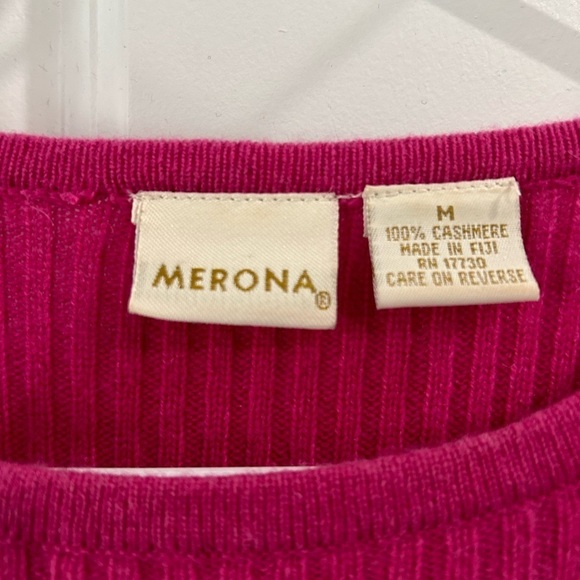 MERONA 100% Cashmere Sweater Size M Ribbed Knit Pink Festive Holiday Feminine - Picture 3 of 7